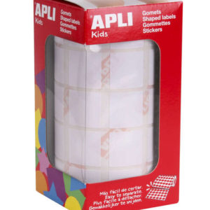 Apli Gomets Cuadrados Blancos - 20x20mm - 59 Hojas Pretroqueladas - 1770 Gomets por Rollo - Ideal para Actividades Infantiles - Normas EN-71 y FSC