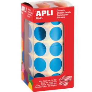 Apli Gomets Redondos Azul Metalizado Ø 20mm - 59 Hojas Pretroqueladas - 1770 Gomets por Rollo - Ideal para Escuelas y Talleres Infantiles - Cumple Normas EN-71 y FSC