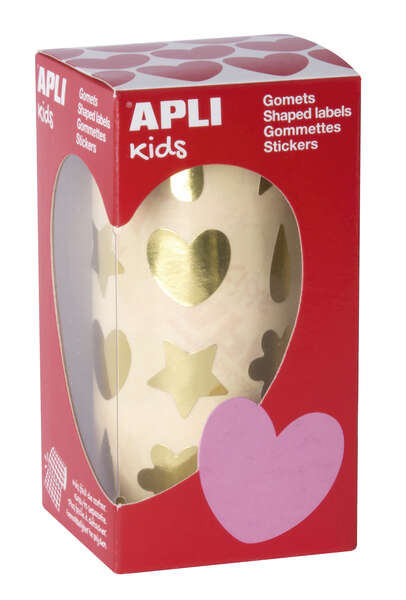 Apli Gomets Oro Formas Surtidas - 720 Gomets por Rollo - Adhesivo Base Agua - Cumple Normas EN-71 y FSC