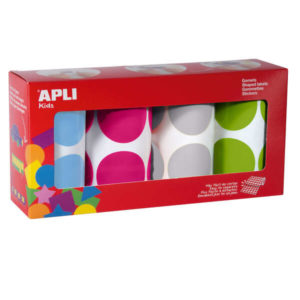 Apli Gomets Redondos Ø 45mm - Pack de 4 Rollos en Colores Surtidos - Adhesivo Permanente - 1416 Gomets por Pack - Desarrollo de Habilidades en Niños Pequeños