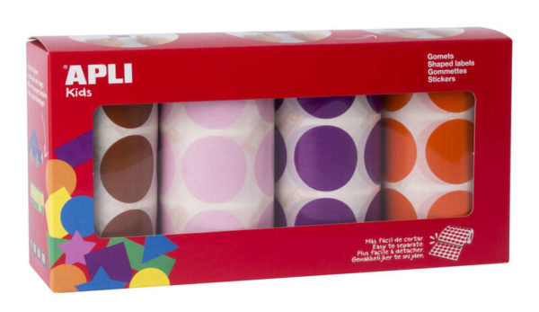 Apli Gomets Redondos Ø 33mm - Colores Surtidos - Adhesivo Permanente - 4 Rollos por Pack - 2832 Gomets - Ideal para Desarrollar la Psicomotricidad Fina en Guarderias