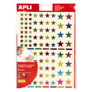 Apli Gomets Estrella Adhesivo Permanente - 10mm, 14mm y 20mm - 624 Gomets por Bolsa - Desarrollo de Habilidades Creativas y Psicomotricidad Fina - Normas de Calidad y Seguridad Cumplidas - Colores Metalizados