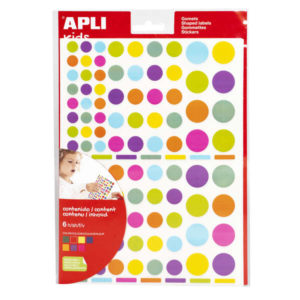 Apli Gomets Redondos Adhesivo Removible - Ø 10mm, Ø 14mm y Ø 20mm - 624 Gomets por Bolsa - Desarrollo de Habilidades y Creatividad - Adhesivo Base Agua - Libre de Disolventes - Colores Surtidos