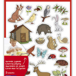Apli Bolsa de Gomets Tematicos el Bosque - 69 Gomets en 3 Hojas - Ilustraciones Educativas de Animales y Objetos del Bosque - Adhesivo Removible - Adhesivo Base Agua - Libre de Disolventes - Colorido