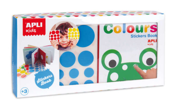 Apli Libro de Pegatinas Educativo Colores - Tamaño 100x100x40 - 10 Paginas de Carton Rigido 3mm - 5 Hojas de Gomets Removibles - Alto Valor Didactico - Diseño Infantil y Colorido - Resistente y Facil de Manejar