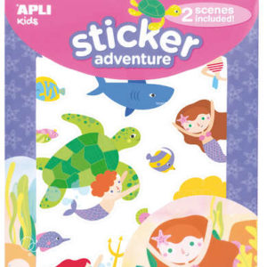 Apli Pegatinas de Papel Tematica Sirenas - 2 Escenarios 45x20cm - 33 Gomets Removibles - Formato Viaje con Cajita Asa - Recomendado +3 Años - Colorido