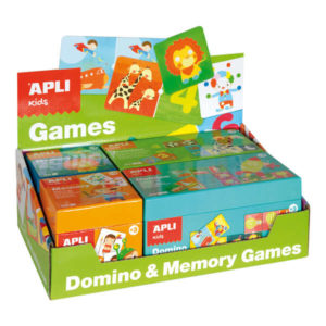 Apli Juegos de Memoria y Domino - 2 Juegos de Memory (Disfraces y Animales) - 2 Juegos de Domino (Numeros y Transportes) - Piezas Resistentes y Seguras - Desarrolla Habilidades y Capacidades