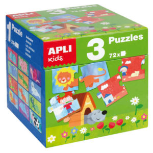 Apli Puzles Educativos - 24 Piezas de 7x7cm - Desarrollo de Habilidades y Capacidades - Tematicas: Animales, Casa y Estaciones - Ideal para Niños de 3 Años en Adelante - Formato de Cubo Resistente y Seguro