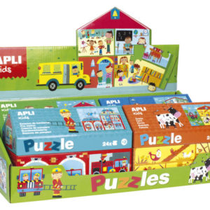 Apli Expositor de Puzles de Edificios - 24 Piezas de 7x7cm - Mejora la Concentracion, Observacion, Memoria y Resolucion de Problemas - Colorido