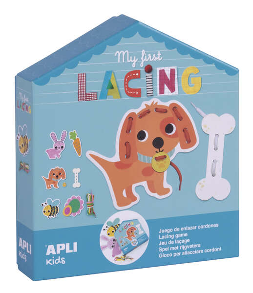 Apli Myfirstlacing - Juego de Enhebrar para Niños - Fomenta la Motricidad Fina y la Coordinacion Ojo-Mano - Incluye Cordones y Tarjetas con Dibujos para Enhebrar
