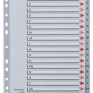 Esselte Abecedarios de Plastico con Caratula Indice A4 - PP - Tipo A-Z - Cartulina Indice: Carton Gris - Material PP - Tamaño A4 - Multitaladro - Presentacion en Bolsa Individual - Color Gris