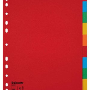 Esselte Separadores Scarton A4 10 Pestañas 5 Colores Gramaje150Grs sin Caratula Indice - Multicolor Materia Lcarton - Tamaño A4 - Multitaladro - 10 Pestañas 5 Colores - Presentacion en Bolsa Individual