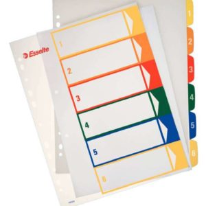 Esselte Indices Proyectos Imprimibles A4 Maxi PP Tipo 1-6 Multicolor Material PP Rigido 300 Micras Portada 350 Micras Tamaño A4 Maxi