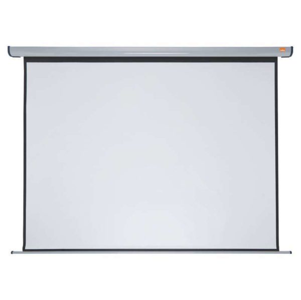 Nobo Pantalla de Proyeccion Electrica para Pared 2400 × 1800mm - Montaje en Pared - Control Remoto - Superficie Blanca Mate - Color Blanco