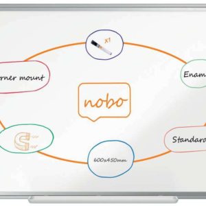 Nobo Premium Plus Pizarra Magnetica de Acero Vitrificado 600x450mm - Montaje en Esquinas - Superficie de Borrado Superior - Color Blanco
