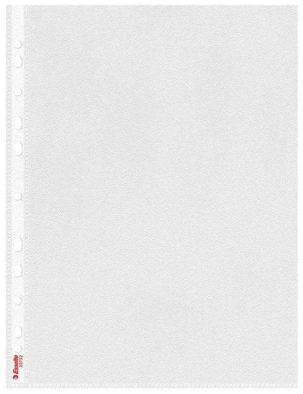 Esselte Funda Portadocumentos Calidad Basica - Lamina de PP 0,07mm - Acabado Piel de Naranja - A4 - Caja de 100 - Abertura Superior - Copysafe Transparente - 11 Taladros - PP Reciclable - Grabado en Relieve - Color Transparente