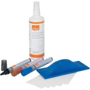 Nobo Kit de Iniciacion para Pizarra Blanca - Incluye Rotuladores, Borrador, Espray de Limpieza e Imanes - Practico y Completo - Color Blanco