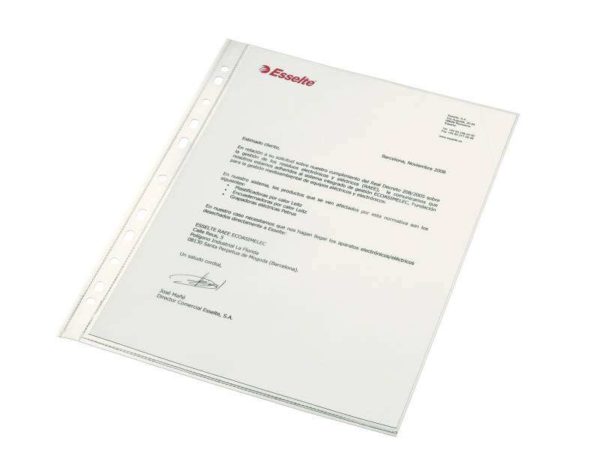 Esselte Funda Porta Documentos A4 - PP - Calidad Luxe Cristal Liso Extra - Multitaladro-11 - Caja 100 - Transparente