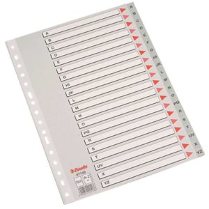 Esselte Abecedarios Plastico Caratula Indice Folio PP A-Z Cartulina Indice Carton Gris A-Z Material PP Tamaño Folio Multitaladro Presentacion Bolsa Individual