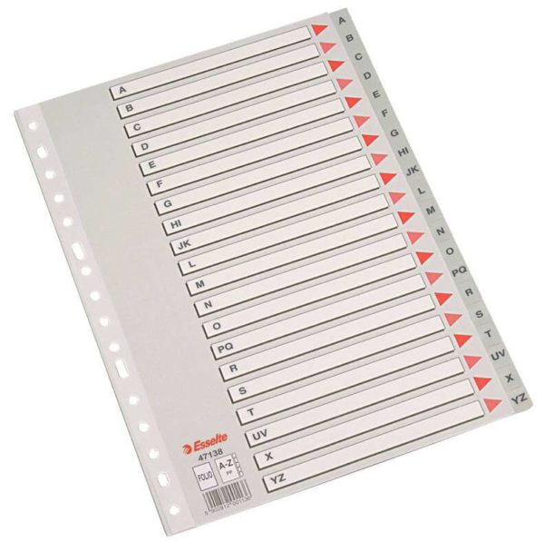 Esselte Abecedarios Plastico Caratula Indice Folio PP A-Z Cartulina Indice Carton Gris A-Z Material PP Tamaño Folio Multitaladro Presentacion Bolsa Individual