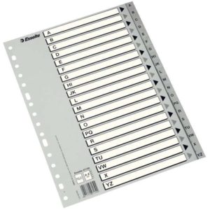 Esselte Abecedarios de Plastico con Caratula Indice A4 - PP - Tipo A-Z - Cartulina Indice: Carton Blanco y Negro Gris - Color Gris