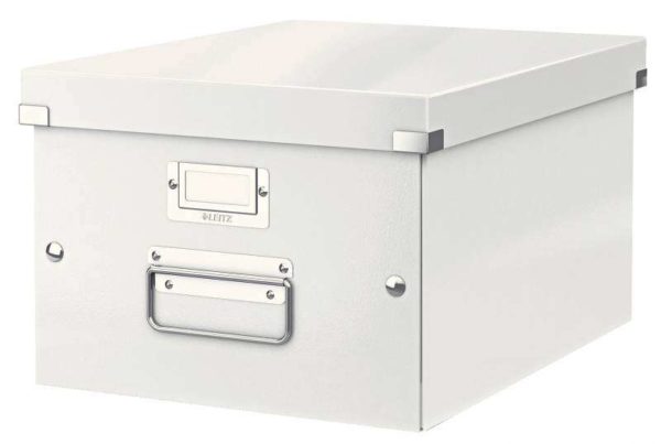Leitz Caja Almacenaje Mediana Click & Store Wow - Montaje Rapido y Sencillo - Asas de Metal - Carton Blanco - Efecto Wow