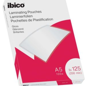 Ibico Caja de 100 Laminas de Plastificar Gloss A5 125 Micras - Acabado Cristalino de Alto Brillo - Plastifica Papel, Fotos, Tarjetas de Visita, Recursos Escolares y Mas - Color Cristal