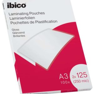 Ibico Caja de 100 Laminas de Plastificar Gloss A3 125 Micras  - Acabado Cristalino de Alto Brillo - Tamaño A3 - Caja de 100 - Color Transparente