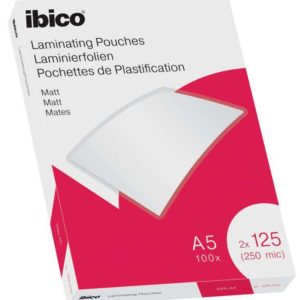 Ibico Caja de 100 Laminas de Plastificar Mate A5 125 Micras - Superficie Mate - Plastifica Papel, Fotos, Tarjetas de Visita - Transparente