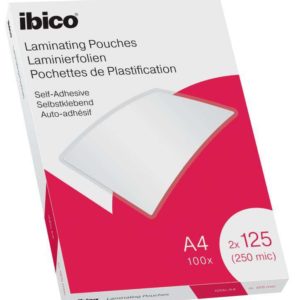 Ibico Caja de 100 Laminas de Plastificar Autoadhesivas A4 125 Micras  - Acabado Cristalino de Alto Brillo - Plastifica Papel, Fotos, Tarjetas de Visita - Color Transparente