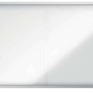 Nobo Vitrina Interior para 18 Hojas A4 con Superficie Magnetica y Puerta Deslizante - 997x1412x54mm - Superficie Blanca Metalica y Magnetica de Borrado en Seco - Marco de Aluminio - Puertas de Cristal de Seguridad - Color Blanco