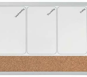 Nobo Planificador Semanal de Pizarra Magnetica Pequeña 585x190mm - Tira de Corcho - Almohadillas Adhesivas e Imanes - Gris