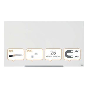 Nobo Impression PRO Pizarra Magnetica de Cristal 1260x710mm - Diseño sin Marco - Ultra Capacidad de Borrado - Resistente a Manchas y Arañazos - Color Blanco