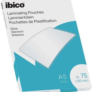 Ibico Caja de 100 Laminas para Plastificar Gloss A5 75 Micras - Acabado Brillante - Plastifica Papel, Fotos, Tarjetas de Visita, Recursos Escolares y Mas - Transparentes