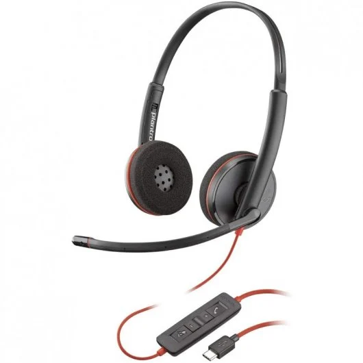 Plantronics Blackwire C3220 USB-C Auriculares con Microfono - Almohadillas Acolchadas - Controles en Cable - Color Negro