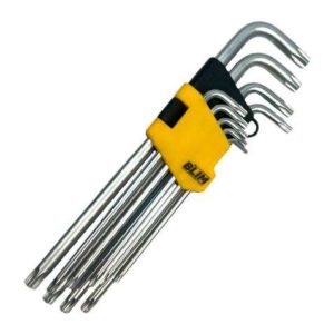 Blim Juego Llaves Torx Largas con Orificio 9 Piezas - Acero Cromo Vanadio Tratado y Templado - Superficie con Acabado Satinado - Tamaño: T10,T15,T20,T25,T27,T30,T40,T45,T50