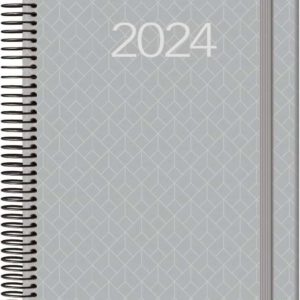 Dohe Newport Agenda Anual - Dia Pagina - Encuadernacion en Espiral Metalico - Cierre de Goma Elastica - Sabado y Domingo misma Pagina - Tamaño 14x20cm - Color Gris