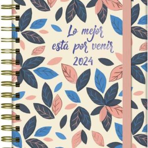 Dohe Ramdom Leaves Agenda Anual - Semana Vista - Wire?o Metalico Color Oro - Cierre con Goma Elastica - Tamaño 15x21cm