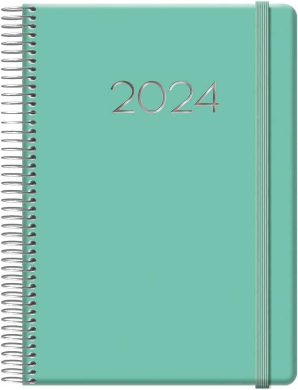 Dohe Denver Agenda Anual - Dia Pagina - Sabado y Domingo misma Pagina - Cierre con Goma Elastica - Tamaño 15x21cm - Color Verde