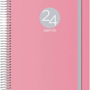 Dohe Menphis Agenda Anual - Dia Pagina - Cubierta de Plastico - Sabado y Domingo misma Pagina - Cierre con Goma Elastica - Tamaño 15x21cm - Color Rosa