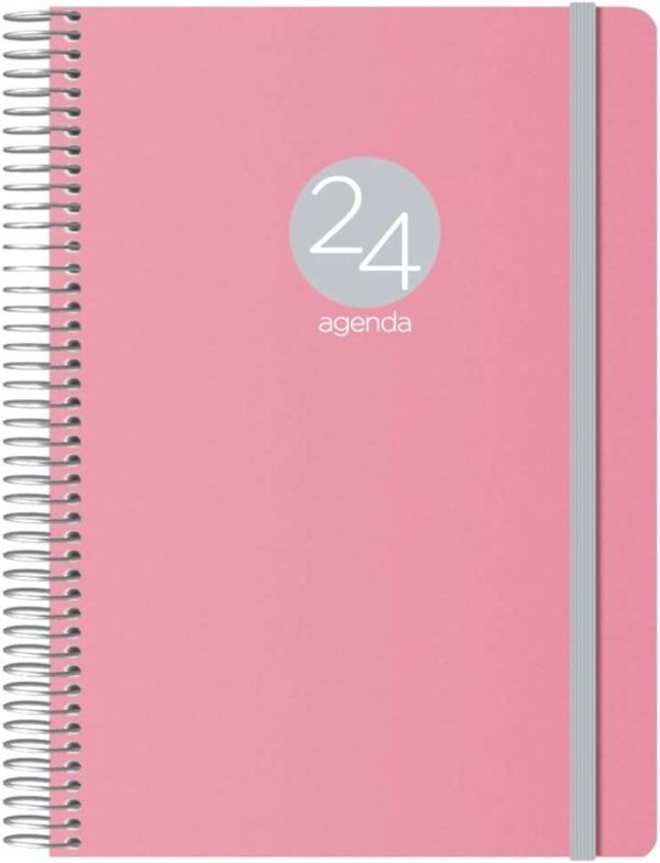 Dohe Menphis Agenda Anual - Dia Pagina - Cubierta de Plastico - Sabado y Domingo misma Pagina - Cierre con Goma Elastica - Tamaño 15x21cm - Color Rosa