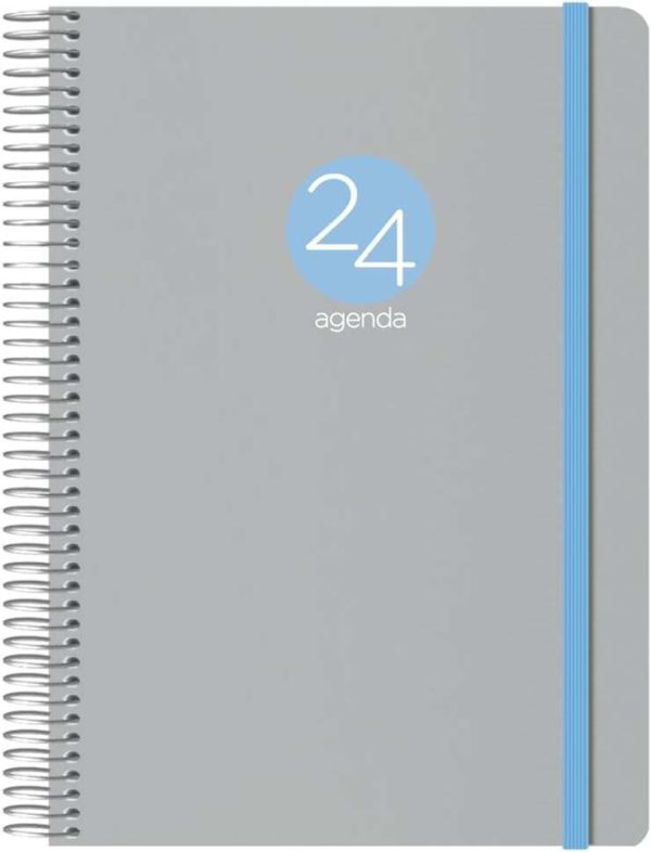 Dohe Menphis Agenda Anual - Dia Pagina - Cubierta de Plastico - Sabado y Domingo misma Pagina - Cierre con Goma Elastica - Tamaño 15x21cm - Color Gris