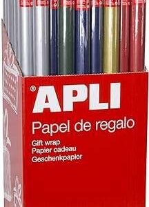 Apli Expositor de 55 Rollos de Papel Regalo Kraft - 11 Rollos por Color - Medidas del Rollo 0.70x2m - Colores Azul Oscuro, Verde Oscuro, Rojo, Oro y Plata