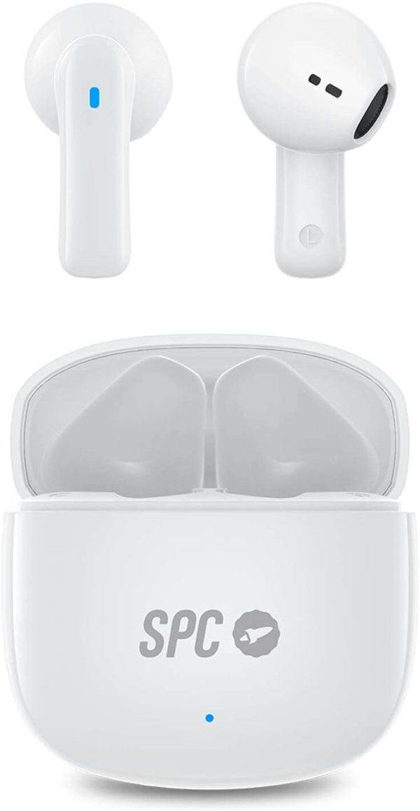 SPC Auriculares True Wireless Zion 2 Play - Autonomia 28 Horas - Base de Carga USB-C - Control por Toques - Compatible con Asistentes de Voz - Luces Led Indicadoras - Color Blanco