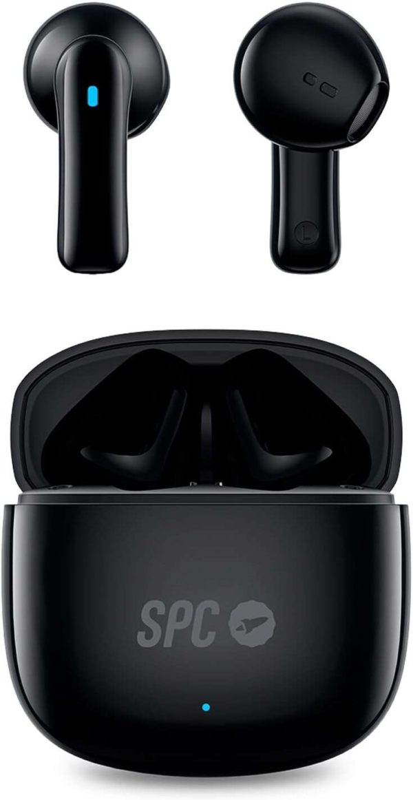 SPC Auriculares True Wireless Zion 2 Play - Autonomia 28 Horas - Base de Carga USB-C - Control por Toques - Compatible con Asistentes de Voz - Luces Led Indicadoras - Color Negro