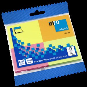 Global Notes inFO Brillant Pack de 4 Blocs de 50 Notas Adhesivas 50 x 40mm - Certificacion FSC? - Colores Amarillo, Naranja, Rosa y Verde