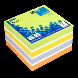 Global Notes inFO Cubo de 450 Notas Adhesivas 75 x 75mm - Certificacion FSC? - Colores Amarillo, Naranja, Violeta, Blanco y Verde