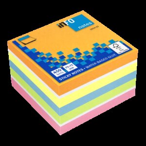 Global Notes inFO Cubo de 450 Notas Adhesivas 75 x 75mm - Certificacion FSC? - Colores Amarillo, Naranja, Azul, Blanco, Rosa y Verde