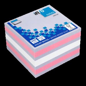 Global Notes inFO Cubo de 450 Notas Adhesivas 75 x 75mm - Certificacion FSC? - Colores Violeta, Rosa y Blanco