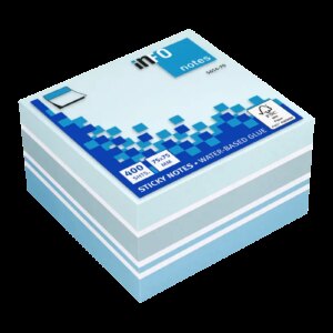 Global Notes inFO Cubo de 400 Notas Adhesivas 75 x 75mm - Certificacion FSC? - Colores Azul Reciclado, Azul Pastel, Ultra Azul y Blanco